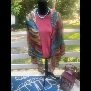 One World Lightweight cardigan with Hoodie for Fall; multicolor Med.